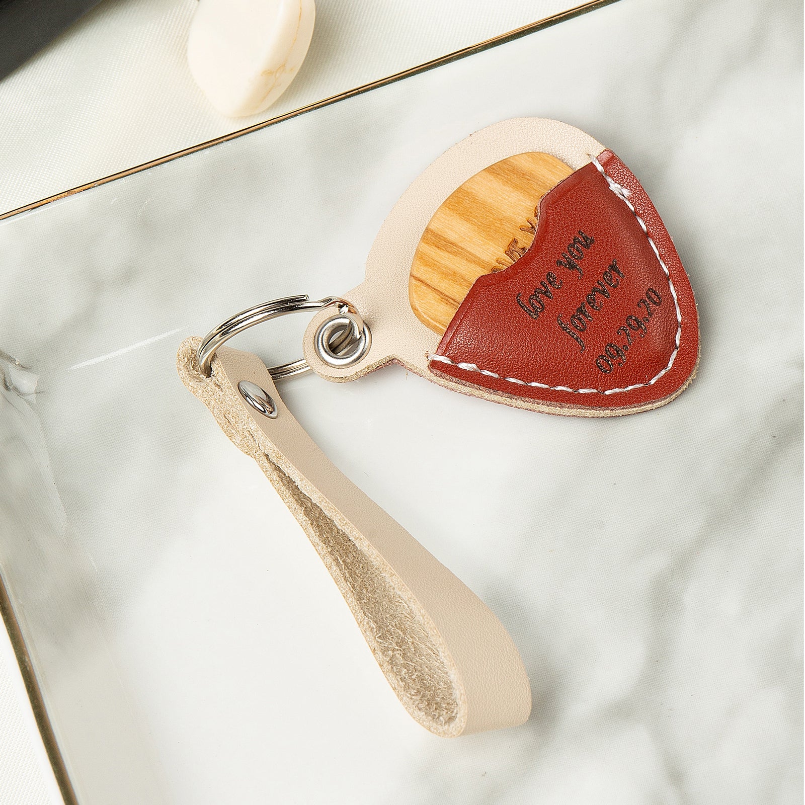 Custom Leather Keychain with Guitar Paddle