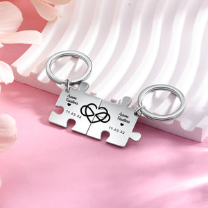 Custom Puzzle Engraved Infinity Heart Keychain, (SET)
