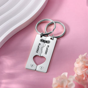 Matching Heart Couple Player 1 Player 2 Couple Keychain Set Video Game Controller