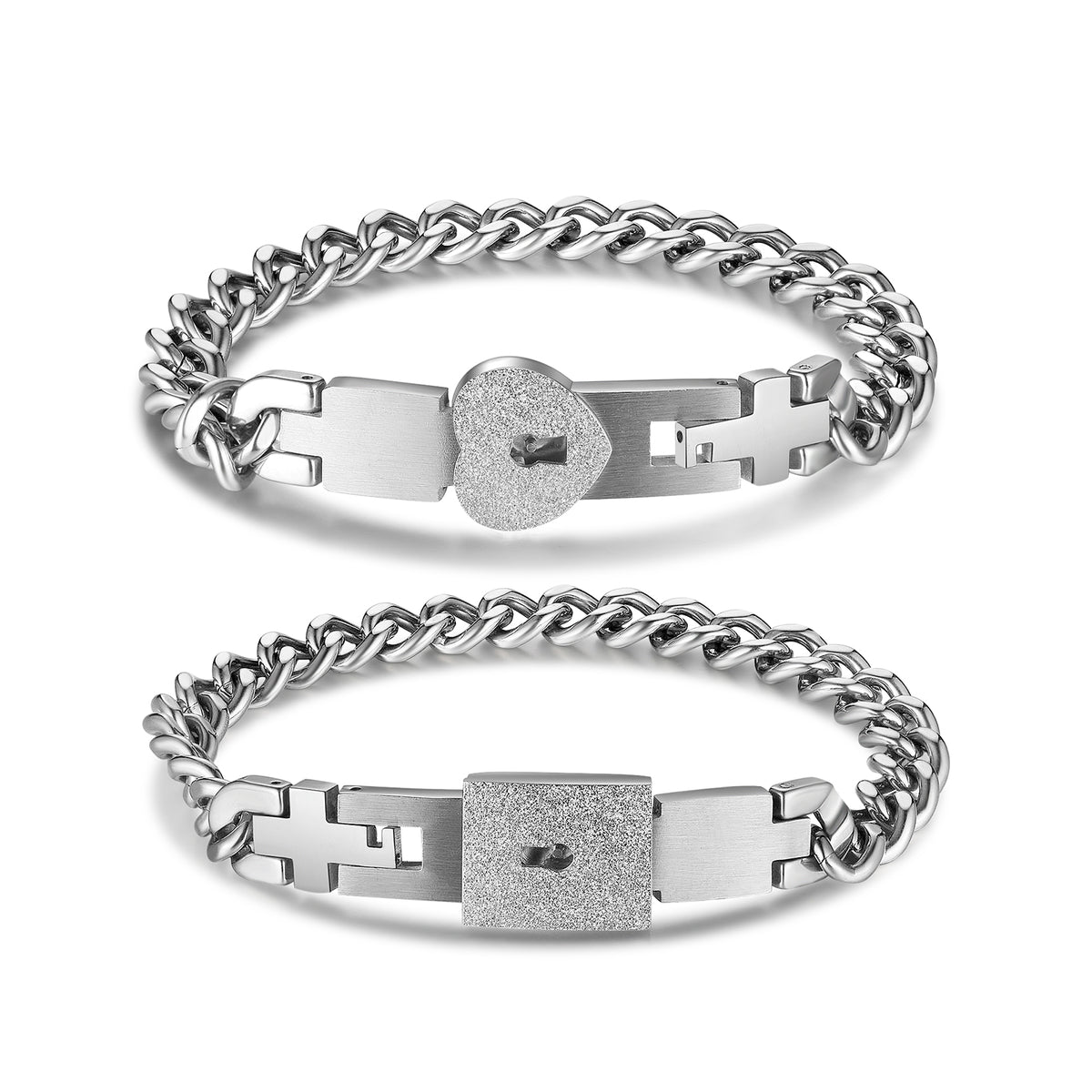 2pcs Silver Tone Stainless Steel Lover Heart Love Lock Bracelet With Lock  Key Bangles Kit Couple Jewelry Sets Gift | Fruugo MY