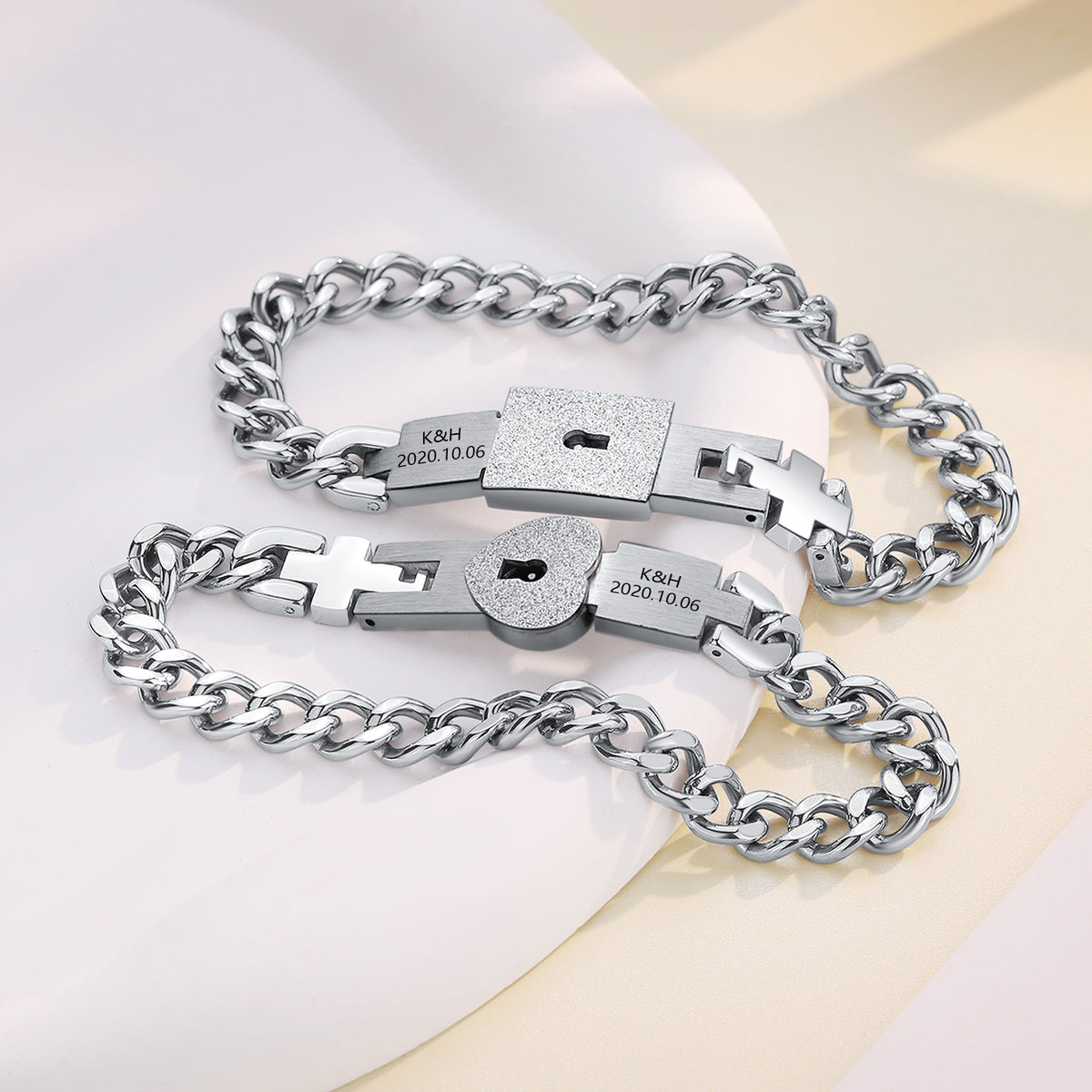 Womens Stainless Steel Cz Love Lock Bangle Bracelet 6.5