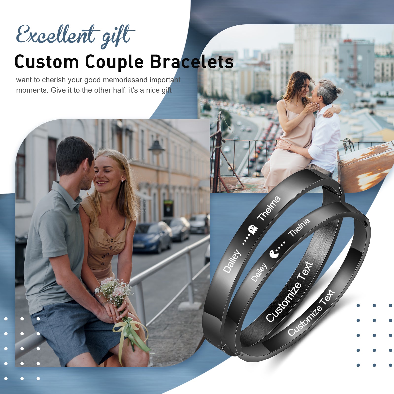 Custom Stainless Steel Pac-Man Bracelet | Couple personalized Name Bracelet | Best Friends Bracelet | Pac-Man Bracelet