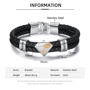 Designer Personalized Engraved Dad Kids Name Bracelet Black Braided Leather Bracelets for Men