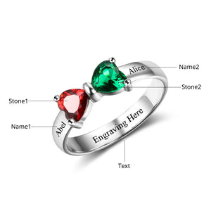 925 Sterling Silver Personalized Heart CZ Birthstone & Engraved Mane and Personal Message Ribbon Ring