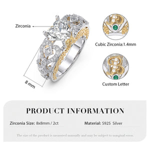 Zirconia/ Moissanite Personalized Heart-Set Accents Ring With Letter and Birthstone