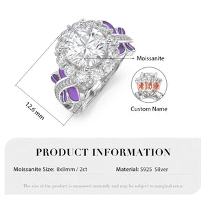 3D Moissanite Ring With Name and Purple Accent