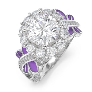 3D Moissanite Ring With Name and Purple Accent