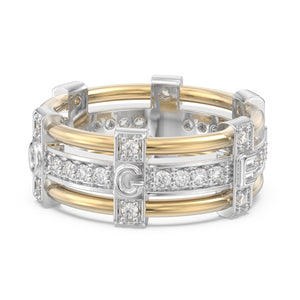 Custom 3D Two Tone CZ Beautiful Fancy Unique Band Ring With Initials