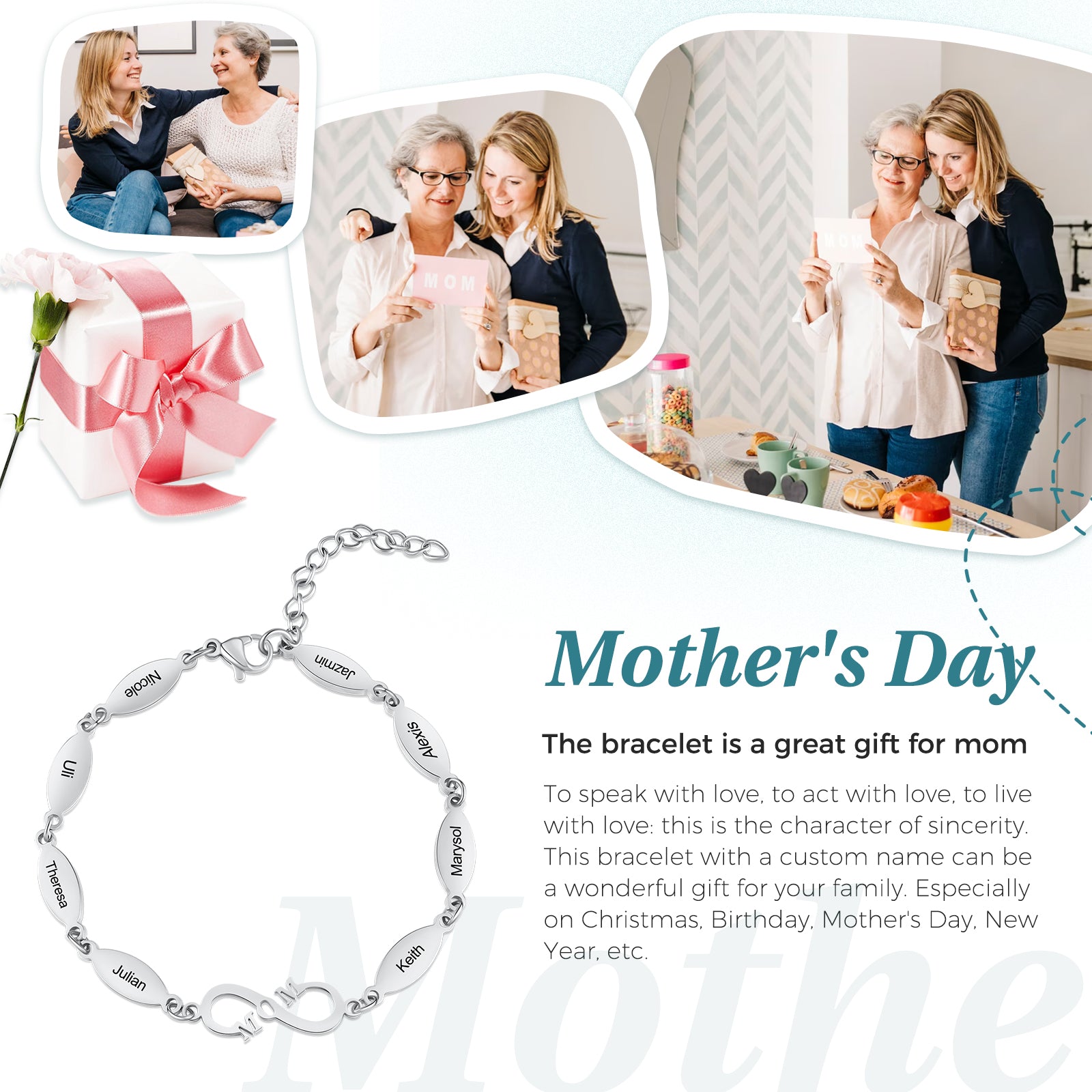 Custom Name Infinity Bracelet with MOM