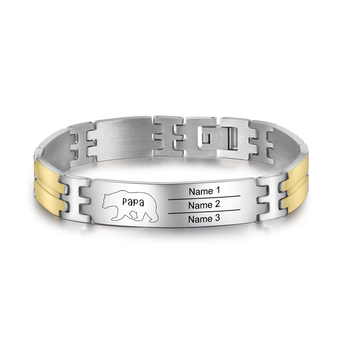 Custom Stainless Steel Daddy/Papa Bear Bracelet With Engraved Names -  LemonsAreBlue