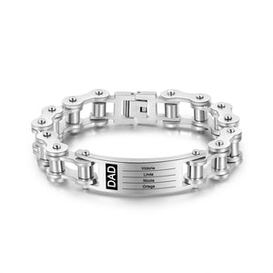 Men's Stainless Steel Heavy Metal Motorcycle Bike Chain Bracelet with Custom Text and  Up To 4 Engraved Names