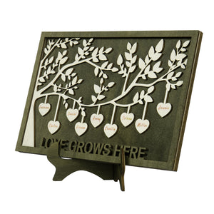 "Love Grows Here" Tree Wooden Desk Sign with Stand Custom 2-9 Names Tree Of Life