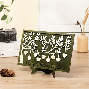 "Love Grows Here" Tree Wooden Desk Sign with Stand Custom 2-9 Names Tree Of Life