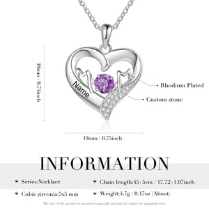 Mom Heart Name Birthstone Pendant - Personalized Engraved On One Side and Beautiful  CZ Diamonds On The Other Side.