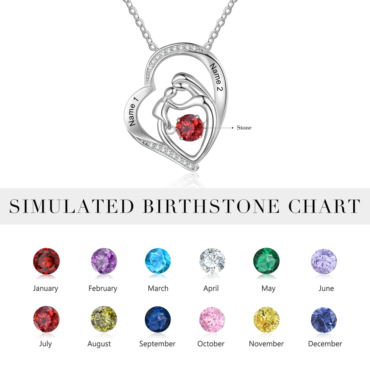 Personalised Mother and Daughter Heart Pendant with Birthstones – IfShe UK
