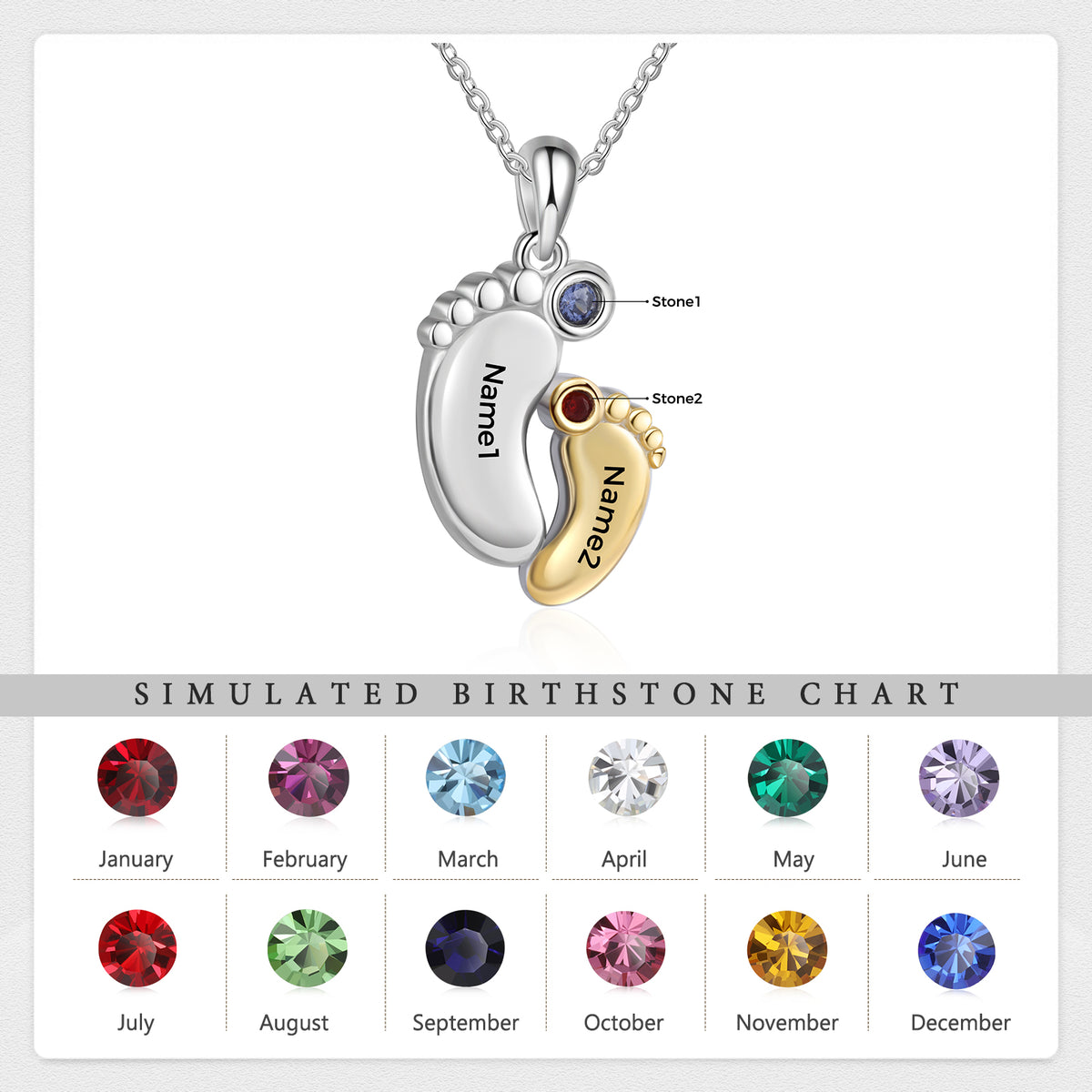 Personalized Initial and Birthstone Necklace Silver, Covey Necklace for  Four Children