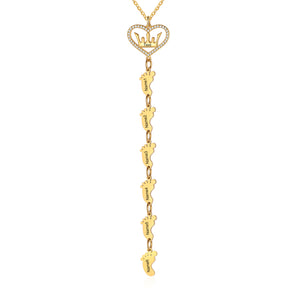 Mom is the Queen Personalized CZ Heart Crown Necklace, With up to 8 Engraved feet.