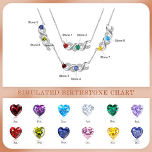 Personalized Birthstone Infinity Layered Necklace, With Heart Shaped Simulated Birthstones and Engraved Names