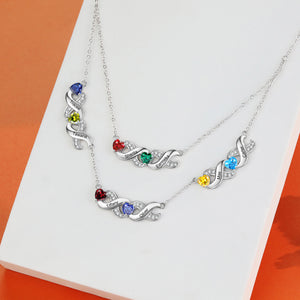 Personalized Birthstone Infinity Layered Necklace, With Heart Shaped Simulated Birthstones and Engraved Names
