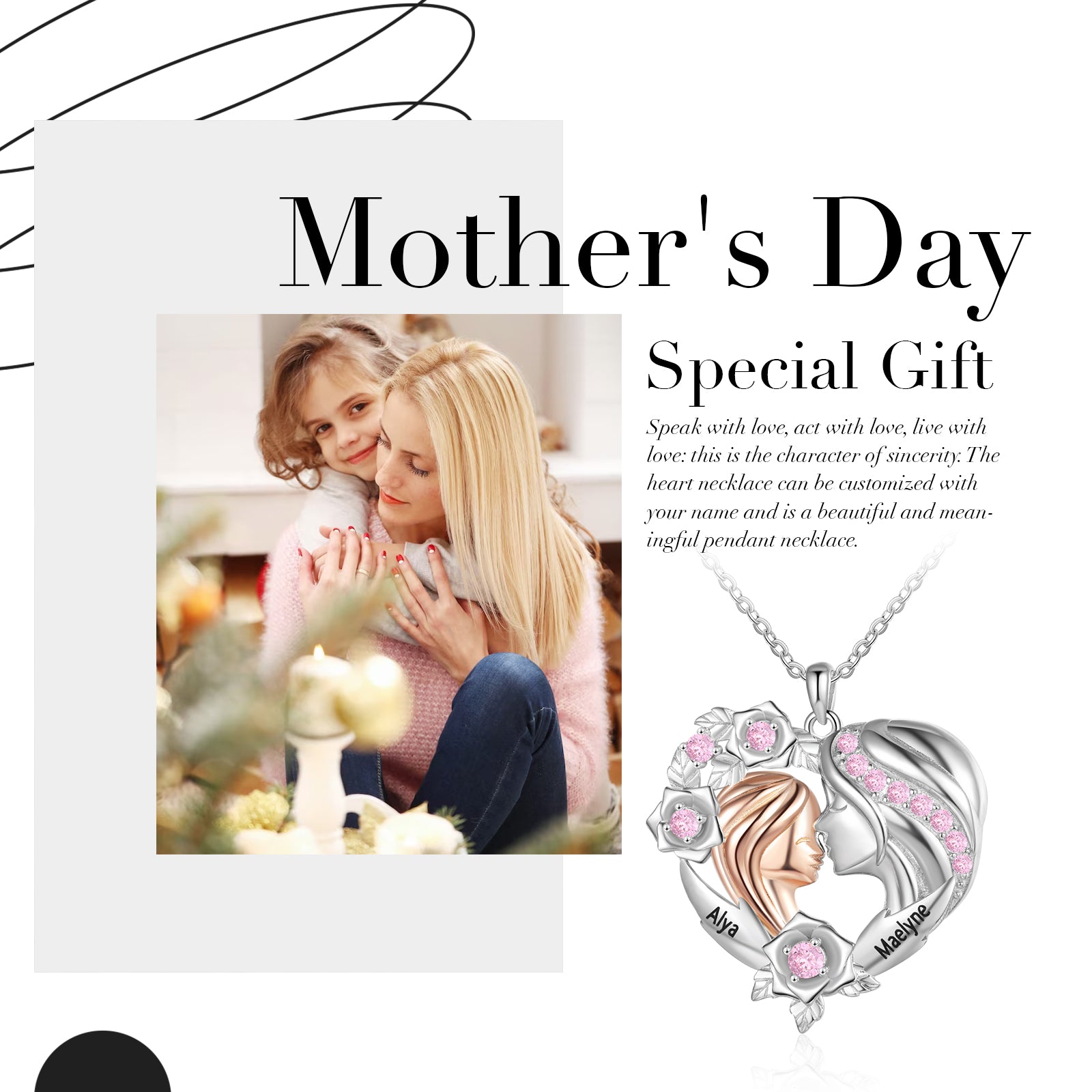 Mother & Daughter Heart Shaped Gold Plated Necklace with Cubic Zirconia- Making a beautiful gift for your Mom or Daughter..