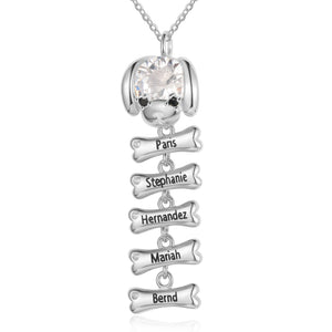 Custom Name Dog and Bone Necklace Add Up To 5 Names