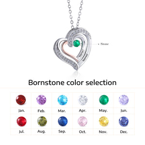 Double Heart-Shaped Lab-Created Simulated Birthstone and Diamond Accent Tilted Hearts With Engraved Names