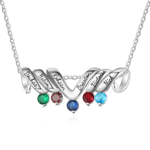 Mothers Bar Birthstone Necklace With Up to 5 Names and Birthstones