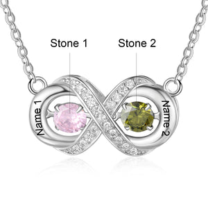Custom Pear Shaped Infinity Necklace With Simulated Birthstone and 2 Names Engraved
