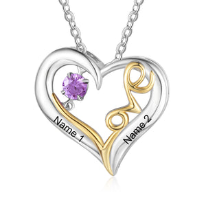 Custom Love Heart Necklace With Birthstone and Engraved Names