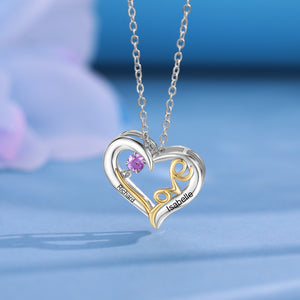 Custom Love Heart Necklace With Birthstone and Engraved Names