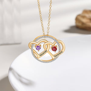 Circle of Love Double Heart Name Engraved Birthstone Necklace