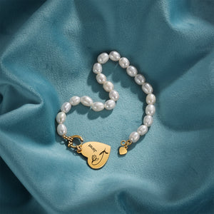 Custom Pearl Birthflower Heart Bracelet