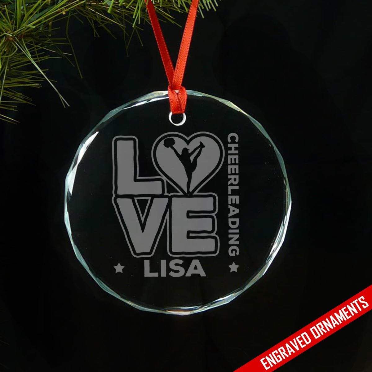 Love Cheerleader PERSONALIZED Engraved Glass Ornament ZLAZER Circle Ornament 