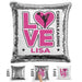 Personalized LOVE Cheer Magic Sequin Pillow Pillow GLAM Pink 