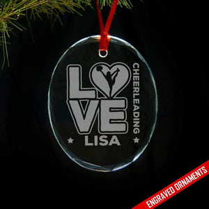 Love Cheerleader PERSONALIZED Engraved Glass Ornament ZLAZER Oval Ornament 