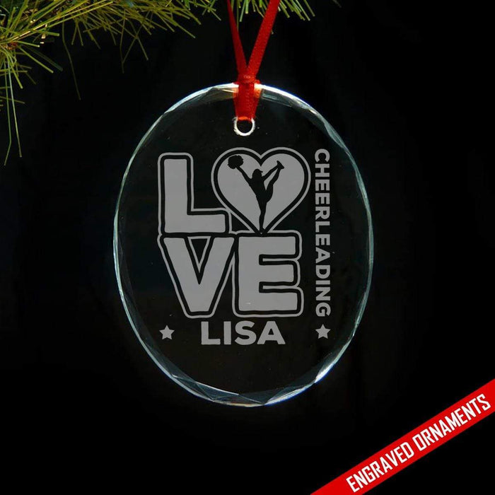 Love Cheerleader PERSONALIZED Engraved Glass Ornament ZLAZER Oval Ornament 