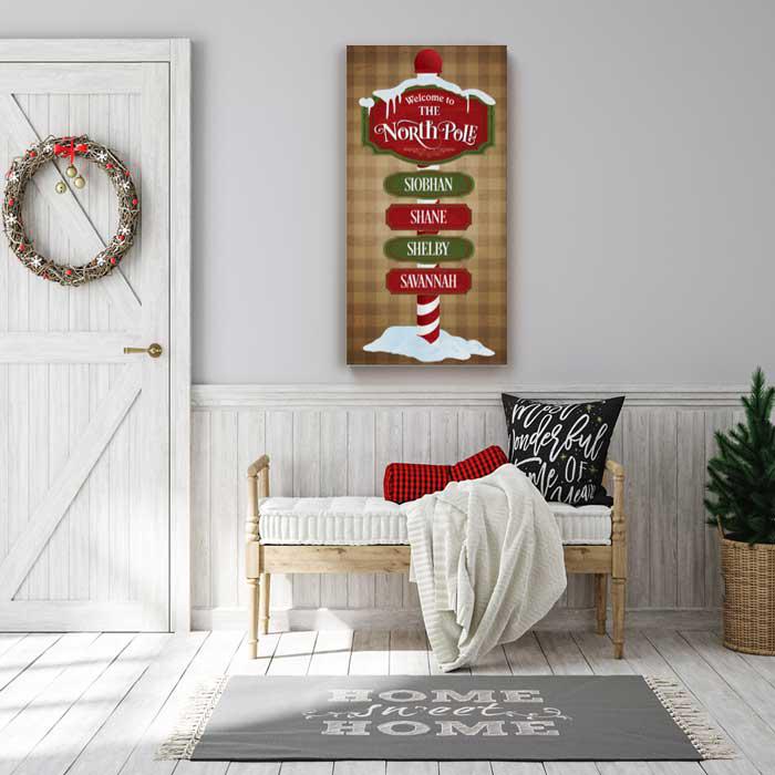 North Pole Large Christmas Art Canvas with Personalized Family Names