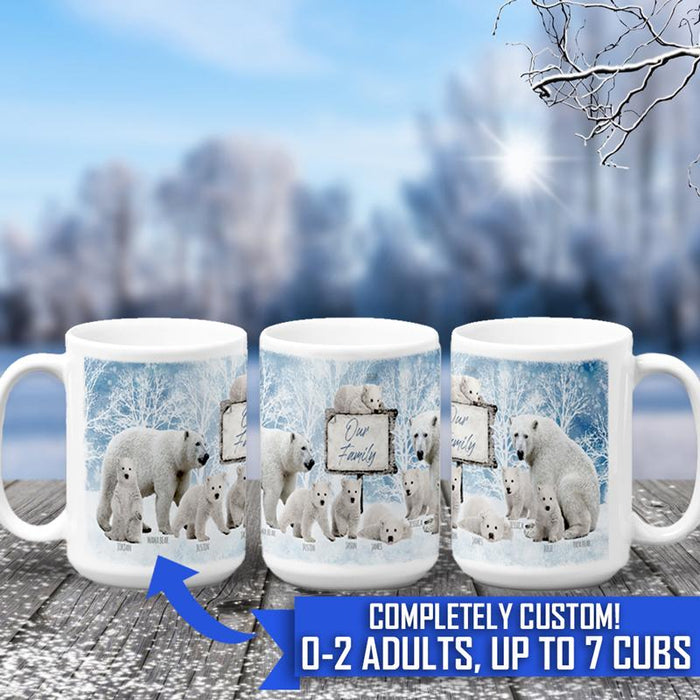 Personalized Christmas Mama Bear Mug with Papa Bear and Polar Bear Cubs