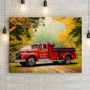 Red Color Custom Canvas Print Vintage Fire Truck Art