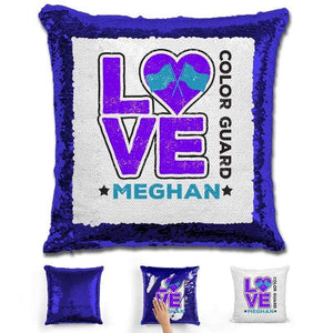 Personalized LOVE Color Guard Magic Sequin Pillow Pillow GLAM Blue Purple 