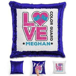 Personalized LOVE Color Guard Magic Sequin Pillow Pillow GLAM Blue Pink 