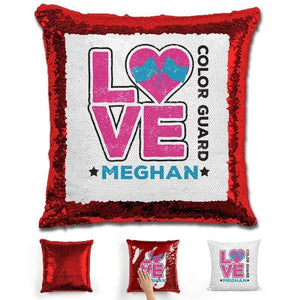 Personalized LOVE Color Guard Magic Sequin Pillow Pillow GLAM Red Pink 