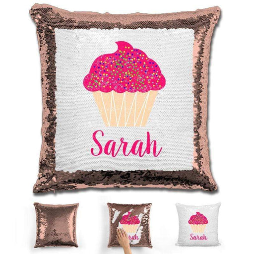 Cupcake Personalized Magic Sequin Pillow Pillow GLAM Rose Gold 