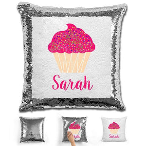 Cupcake Personalized Magic Sequin Pillow Pillow GLAM SIlver 