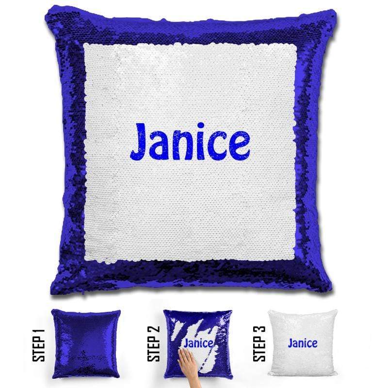 Custom Name Personalized Magic Sequin Pillow Pillow GLAM Blue Blue 