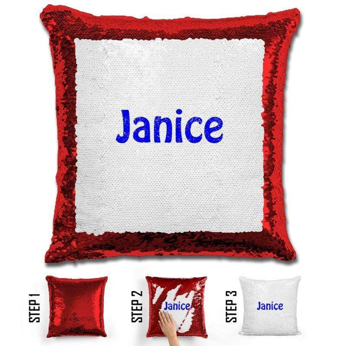 Custom Name Personalized Magic Sequin Pillow Pillow GLAM Red Blue 