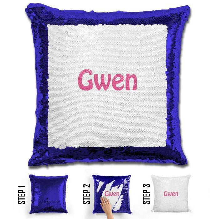 Custom Name Personalized Magic Sequin Pillow Pillow GLAM Blue Pink 