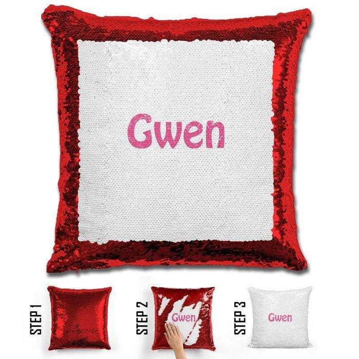 Custom Name Personalized Magic Sequin Pillow Pillow GLAM Red Pink 