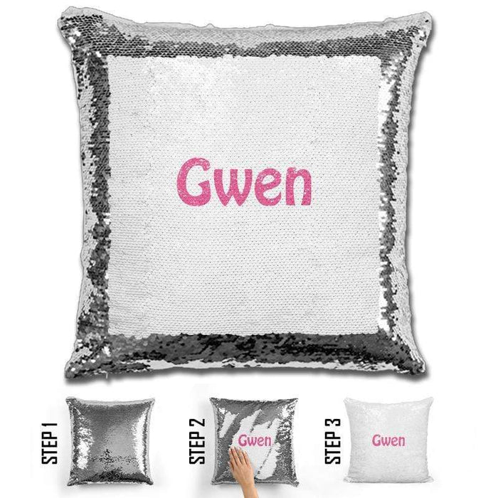 Custom Name Personalized Magic Sequin Pillow Pillow GLAM Silver Pink 