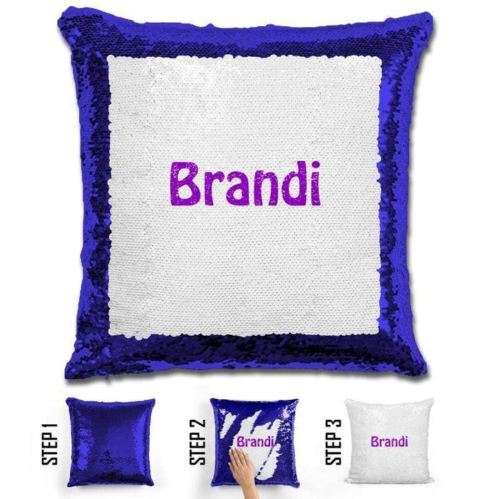 Custom Name Personalized Magic Sequin Pillow Pillow GLAM Blue Purple 